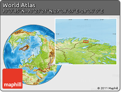 Physical Location Map of the Area around 70° 13' 33" N, 28° 7' 30" E