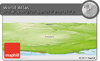 Physical Panoramic Map of the Area around 70° 13' 33" N, 29° 49' 30" E