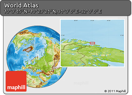 Physical Location Map of the Area around 70° 13' 33" N, 31° 31' 29" E