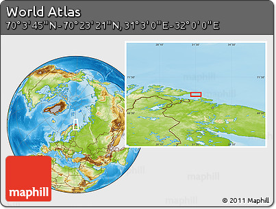Physical Location Map of the Area around 70° 13' 33" N, 31° 31' 29" E