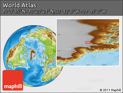Physical Location Map of the Area around 70° 13' 33" N, 32° 13' 30" W