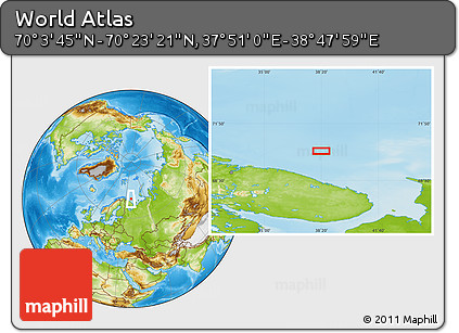 Physical Location Map of the Area around 70° 13' 33" N, 38° 19' 30" E