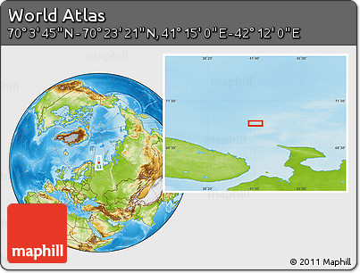 Physical Location Map of the Area around 70° 13' 33" N, 41° 43' 30" E