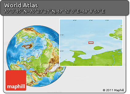 Physical Location Map of the Area around 70° 13' 33" N, 47° 40' 29" E