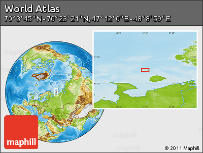 Physical Location Map of the Area around 70° 13' 33" N, 47° 40' 29" E