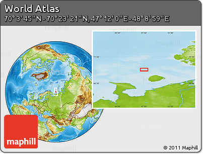 Physical Location Map of the Area around 70° 13' 33" N, 47° 40' 29" E