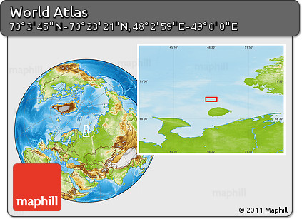 Physical Location Map of the Area around 70° 13' 33" N, 48° 31' 29" E