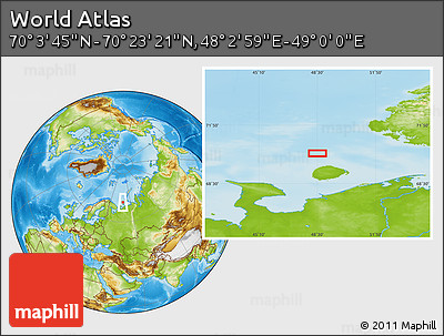 Physical Location Map of the Area around 70° 13' 33" N, 48° 31' 29" E
