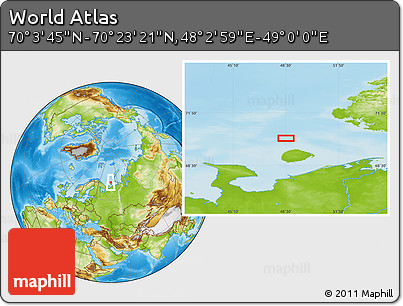 Physical Location Map of the Area around 70° 13' 33" N, 48° 31' 29" E