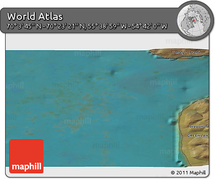 Satellite 3D Map of the Area around 70° 13' 33" N, 55° 10' 29" W