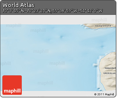 Shaded Relief 3D Map of the Area around 70° 13' 33" N, 55° 10' 29" W