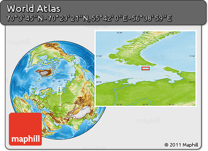 Physical Location Map of the Area around 70° 13' 33" N, 56° 10' 29" E