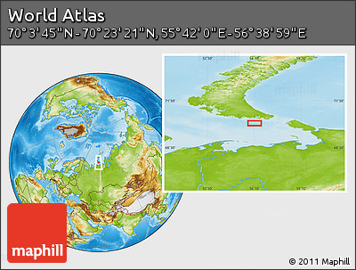 Physical Location Map of the Area around 70° 13' 33" N, 56° 10' 29" E