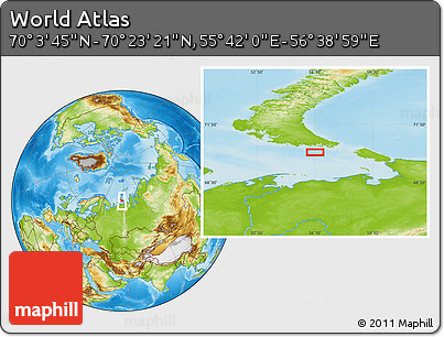 Physical Location Map of the Area around 70° 13' 33" N, 56° 10' 29" E
