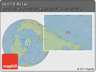Savanna Style Location Map of the Area around 70° 13' 33" N, 66° 13' 29" W, hill shading