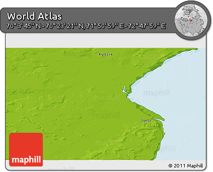 Physical 3D Map of the Area around 70° 13' 33" N, 72° 19' 29" E