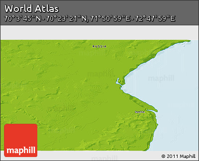 Physical 3D Map of the Area around 70° 13' 33" N, 72° 19' 29" E