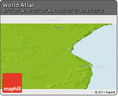 Physical 3D Map of the Area around 70° 13' 33" N, 72° 19' 29" E
