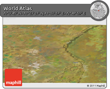 Satellite 3D Map of the Area around 70° 13' 33" N, 72° 19' 29" E