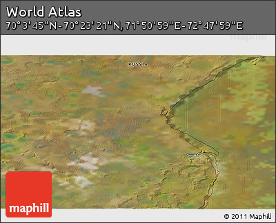 Satellite 3D Map of the Area around 70° 13' 33" N, 72° 19' 29" E