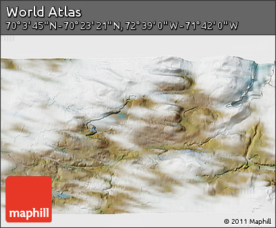Satellite 3D Map of the Area around 70° 13' 33" N, 72° 10' 30" W