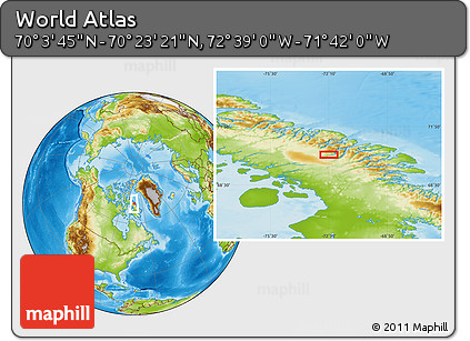 Physical Location Map of the Area around 70° 13' 33" N, 72° 10' 30" W