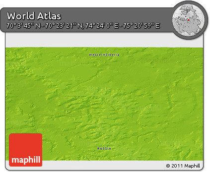 Physical 3D Map of the Area around 70° 13' 33" N, 74° 52' 30" E