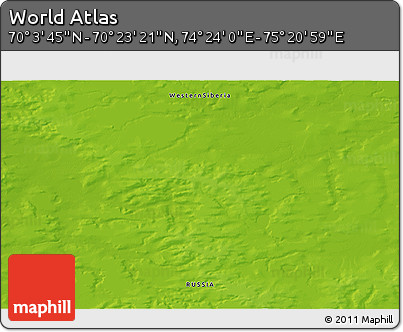 Physical 3D Map of the Area around 70° 13' 33" N, 74° 52' 30" E