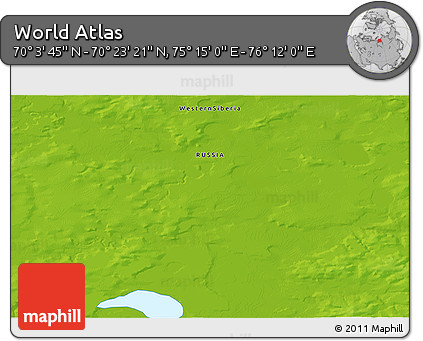 Physical 3D Map of the Area around 70° 13' 33" N, 75° 43' 29" E