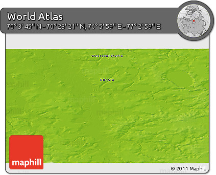 Physical 3D Map of the Area around 70° 13' 33" N, 76° 34' 29" E
