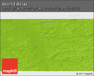 Physical 3D Map of the Area around 70° 13' 33" N, 76° 34' 29" E
