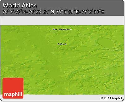 Physical 3D Map of the Area around 70° 13' 33" N, 76° 34' 29" E