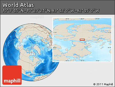 Shaded Relief Location Map of the Area around 70° 13' 33" N, 83° 13' 29" W