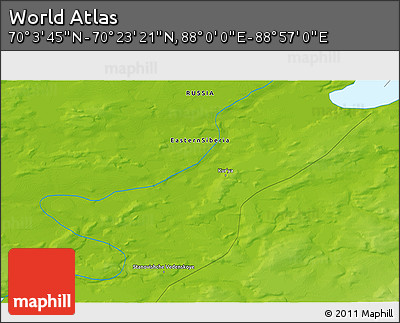 Physical 3D Map of the Area around 70° 13' 33" N, 88° 28' 29" E