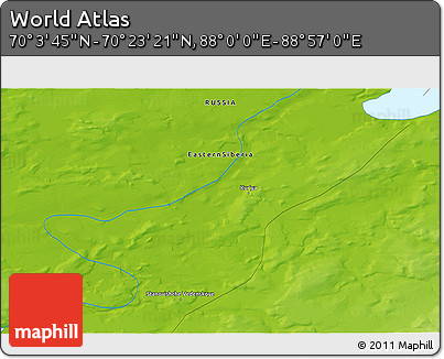 Physical 3D Map of the Area around 70° 13' 33" N, 88° 28' 29" E