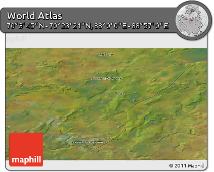 Satellite 3D Map of the Area around 70° 13' 33" N, 88° 28' 29" E