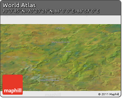 Satellite 3D Map of the Area around 70° 13' 33" N, 88° 28' 29" E