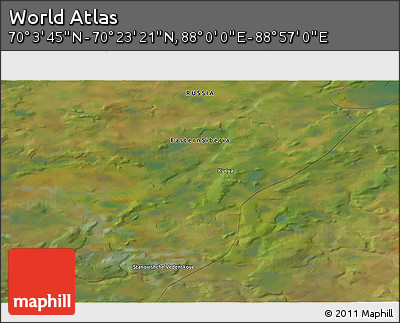Satellite 3D Map of the Area around 70° 13' 33" N, 88° 28' 29" E