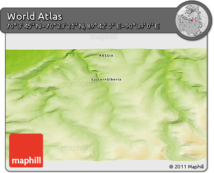 Physical 3D Map of the Area around 70° 13' 33" N, 90° 10' 30" E
