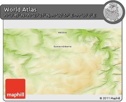 Physical 3D Map of the Area around 70° 13' 33" N, 91° 1' 30" E