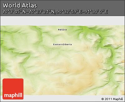 Physical 3D Map of the Area around 70° 13' 33" N, 91° 1' 30" E