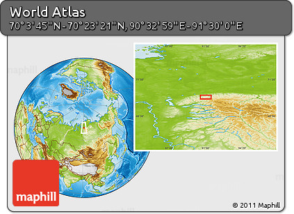 Physical Location Map of the Area around 70° 13' 33" N, 91° 1' 30" E