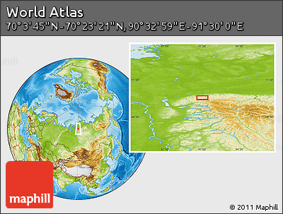 Physical Location Map of the Area around 70° 13' 33" N, 91° 1' 30" E