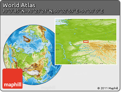 Physical Location Map of the Area around 70° 13' 33" N, 91° 1' 30" E