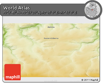 Physical 3D Map of the Area around 70° 13' 33" N, 92° 43' 29" E