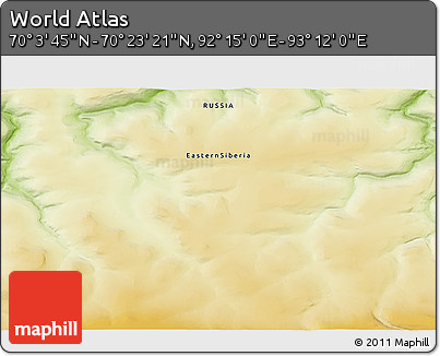 Physical 3D Map of the Area around 70° 13' 33" N, 92° 43' 29" E