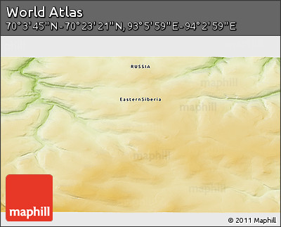 Physical 3D Map of the Area around 70° 13' 33" N, 93° 34' 29" E