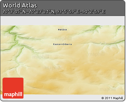 Physical 3D Map of the Area around 70° 13' 33" N, 93° 34' 29" E