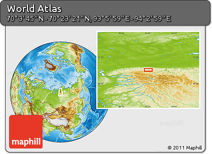 Physical Location Map of the Area around 70° 13' 33" N, 93° 34' 29" E