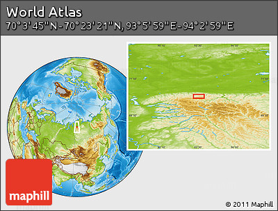 Physical Location Map of the Area around 70° 13' 33" N, 93° 34' 29" E